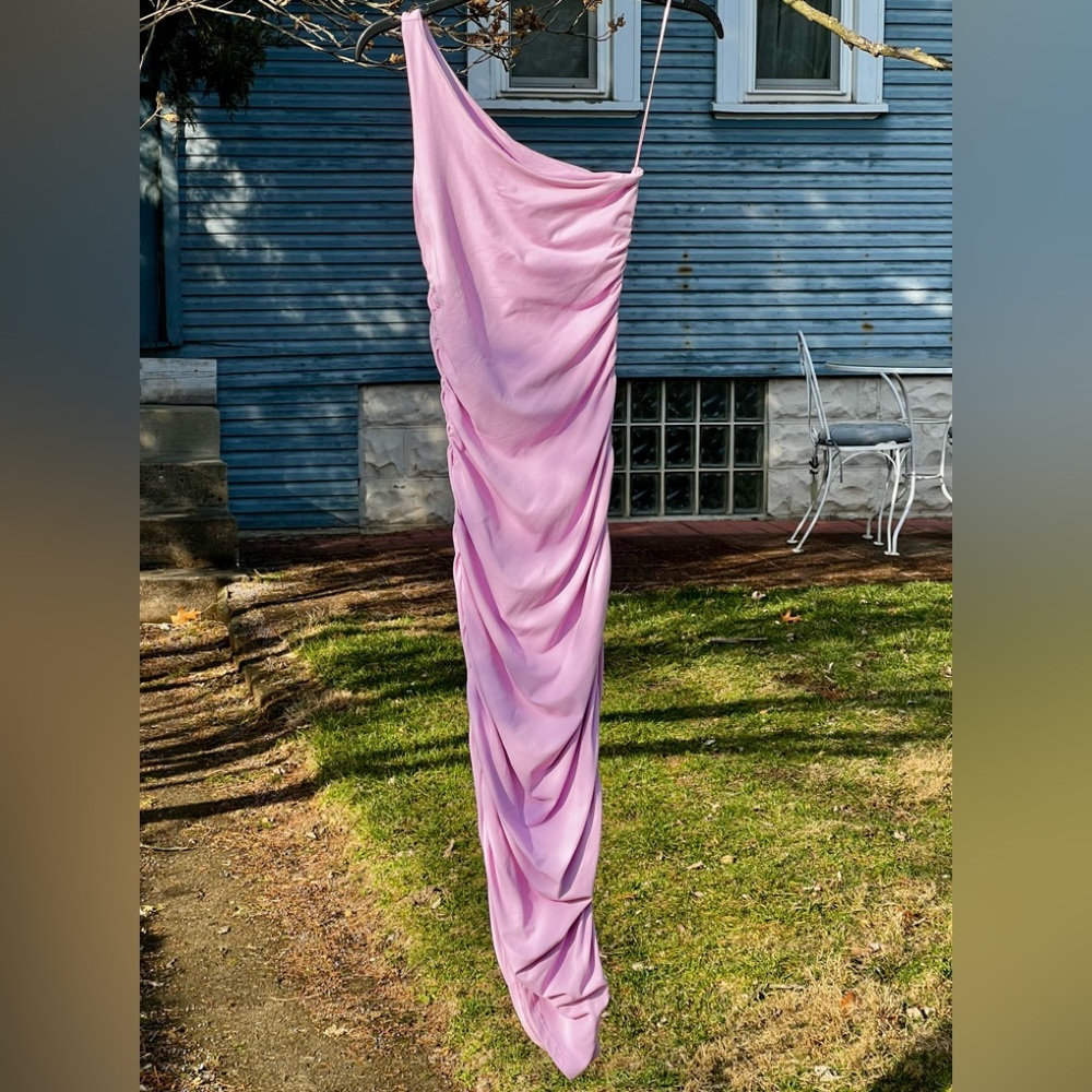 Elegant Susana Monaco One-shoulder one arm ruched dress built-in bra Pink XS